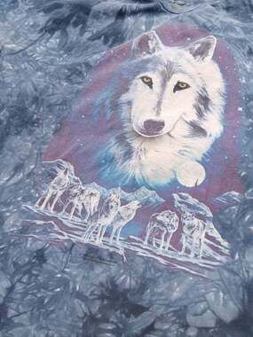 Vintage 90s The Mountain Made In USA Navy Tie Dye Wolf Pack T Shirt XXL